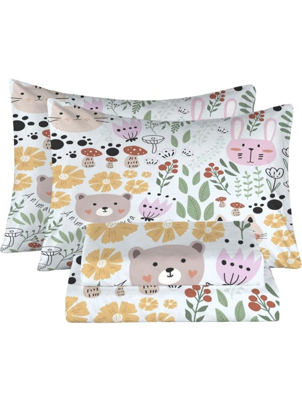 Woodland Animal Floral Bedding Set for Kids - Full/Queen, 4pc Sheet Set